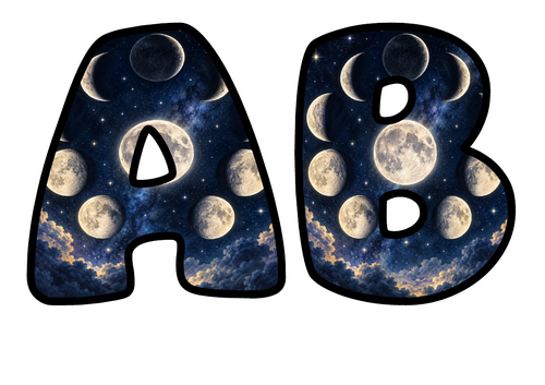 Phases of the Moon Bubble Letters | Display Lettering | Printable A-Z and 0-9