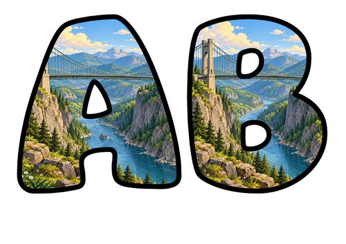 Suspension Bridge Bubble Letters | Bulletin Board Letters | Printable A-Z and 0-9
