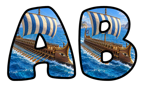 Greek Trireme Themed Bubble Letters | Classroom Display Alphabet | A-Z and 0-9