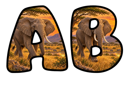 African Elephant Bubble Letters | Bulletin Board Letters | Printable A-Z and 0-9
