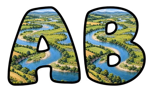 Meandering River Bubble Letters | Display Lettering | Printable A-Z and 0-9