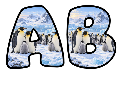 Emperor Penguins Bubble Letters | Bulletin Board Letters | Printable A-Z and 0-9