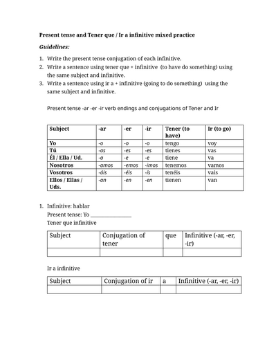 Present tense and Tener que / Ir a infinitive mixed practice