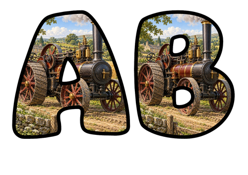 Steam Engine Bubble Letters | Bulletin Board Letters | Printable A-Z and 0-9