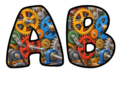 Cogs and Gears Alphabet Display Pack | Printable Bubble Letters A-Z and 0-9