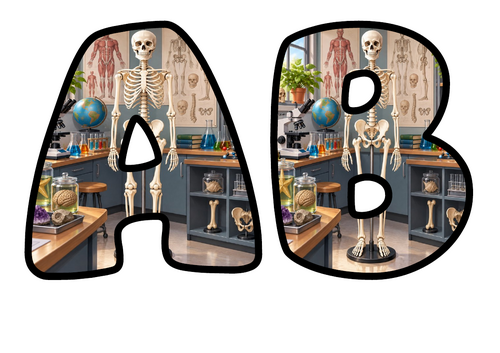 Bubble Letters Human Skeleton | Printable Alphabet Display Pack | A-Z and 0-9