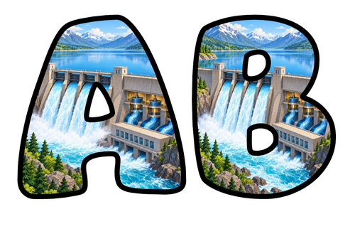 Hydroelectric Dam Bubble Letters | Display Lettering | Printable A-Z and 0-9