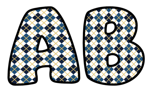 Navy Gold Argyle Bubble Letters | Bulletin Board Letters | Printable A-Z and 0-9