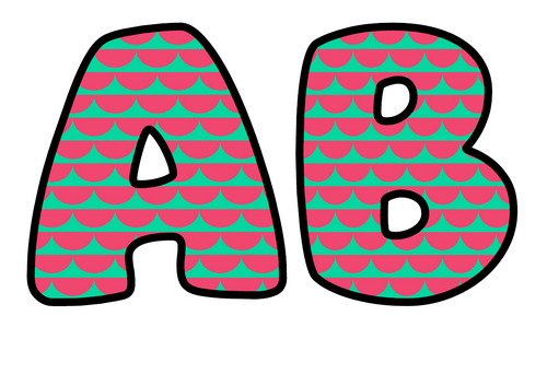 Mint Pink Half Circles Alphabet Display Pack | Printable Bubble Letters A-Z and 0-9