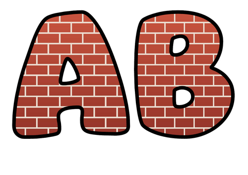 Bubble Letters Red Brick Wall | Printable Alphabet Display Pack | A-Z and 0-9