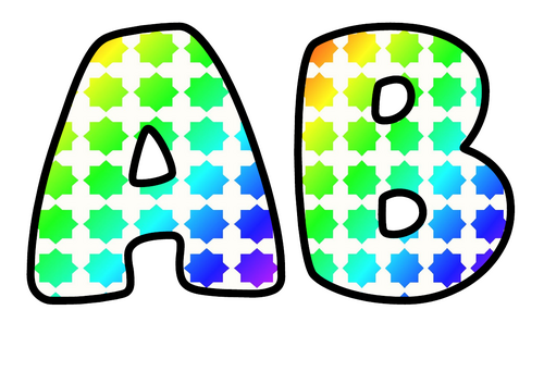 Rainbow Quilt Stars Bubble Letters | Display Lettering | Printable A-Z and 0-9