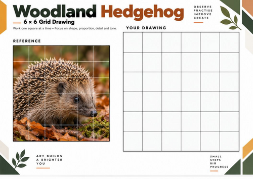 Woodland Hedgehog Grid Drawing Worksheet | Animal Art Activity | KS3 KS4