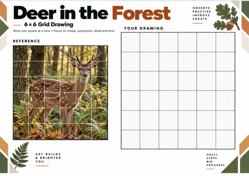 Deer in the Forest Grid Drawing Worksheet | Woodland Animal Art | KS3 KS4