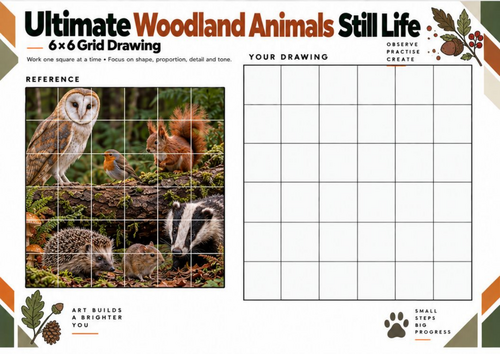 Ultimate Woodland Animals Grid Drawing Worksheet | Advanced Wildlife Art | KS3 KS4