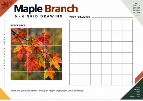 Maple Branch Grid Drawing Worksheet | Autumn Leaves Art Activity | KS3 & KS4