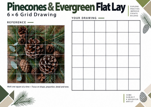 Pinecones & Evergreen Grid Drawing Worksheet | Autumn Art Activity