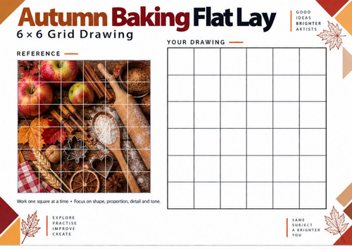 Autumn Baking Grid Drawing Worksheet | KS3 & KS4 Art Activity