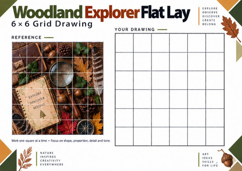 Woodland Explorer Grid Drawing Worksheet | Autumn Nature Art