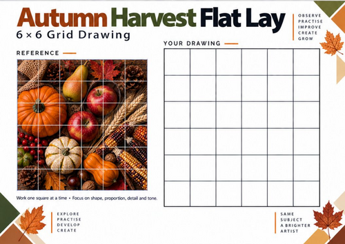 Autumn Harvest Grid Drawing Worksheet | KS3 & KS4 Seasonal Art