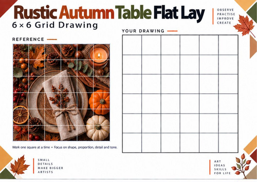 Rustic Autumn Table Grid Drawing Worksheet | KS3 & KS4 Art
