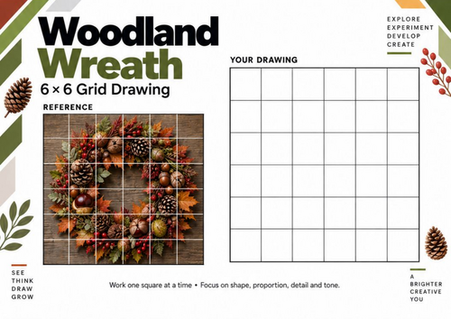 Woodland Wreath Grid Drawing Worksheet | Autumn Nature Art Activity