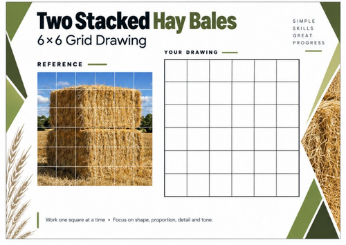 Two Stacked Hay Bales Grid Drawing Worksheet | Farm Art