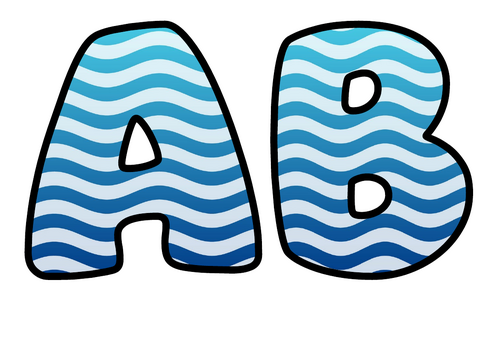 Bubble Letters Ocean Waves | Printable Alphabet Display Pack | A-Z and 0-9