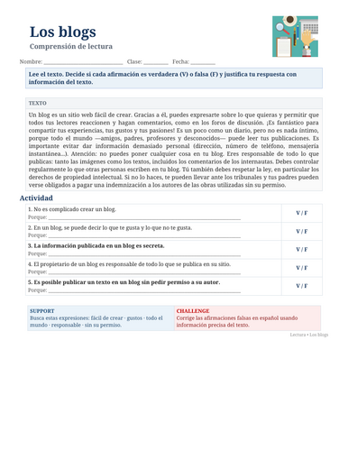 Spanish Reading Comprehension – Los blogs