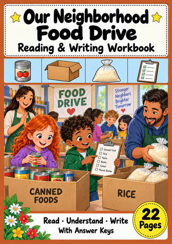 Neighborhood Food Drive Reading and Writing Workbook Grades 1-2