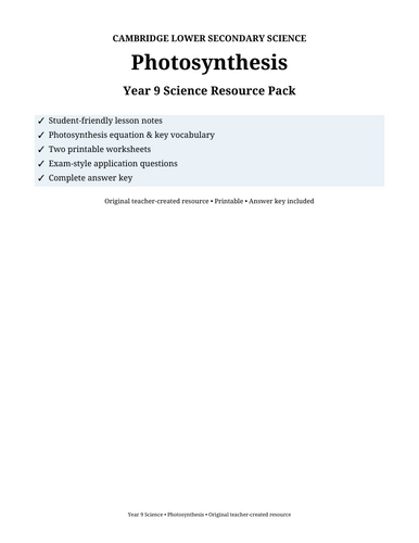 Year 9 Science – Photosynthesis | Notes, Worksheets, Exam Questions & Answers