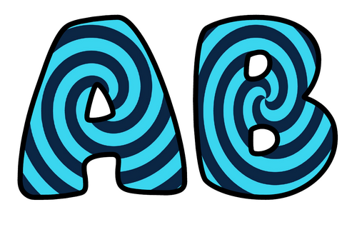 Bubble Letters Aqua and Navy Spiral | Printable Alphabet Display Pack | A-Z and 0-9