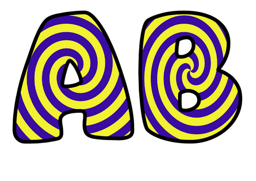 Indigo and Lemon Spiral Bubble Letters | Bulletin Board Letters | Printable A-Z and 0-9