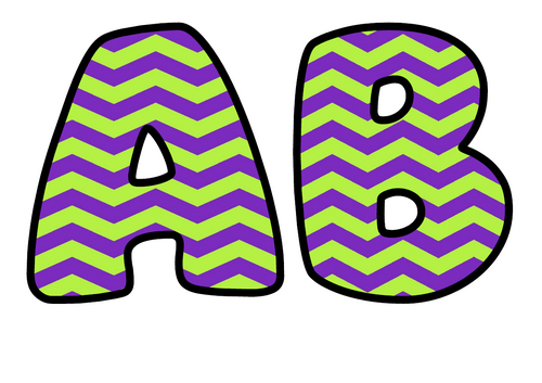 Purple and Lime Zigzag Bubble Letters | Display Lettering | Printable A-Z and 0-9