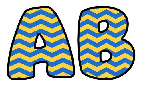 Bubble Letters Yellow and Blue Zigzag | Printable Alphabet Display Pack | A-Z and 0-9