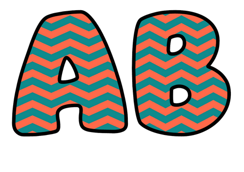 Coral and Teal Zigzag Alphabet Display Pack | Printable Bubble Letters A-Z and 0-9