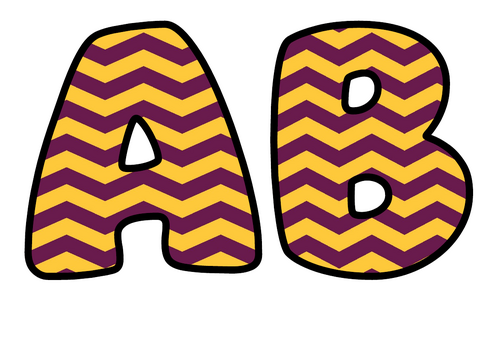 Gold and Plum Zigzag Bubble Letters | Display Lettering | Printable A-Z and 0-9