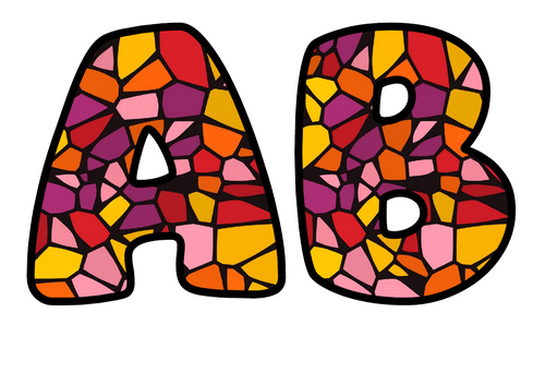 Sunset Stained Glass Alphabet Display Pack | Printable Bubble Letters A-Z and 0-9