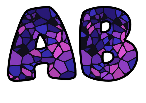 Royal Stained Glass Bubble Letters | Bulletin Board Letters | Printable A-Z and 0-9