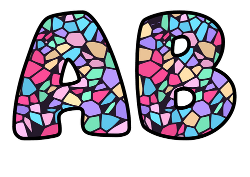 Bubble Letters Candy Stained Glass | Printable Alphabet Display Pack | A-Z and 0-9