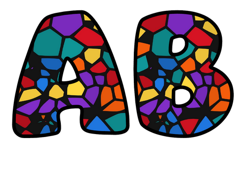 Bold Leaded Stained Glass Alphabet Display Pack | Printable Bubble Letters A-Z and 0-9