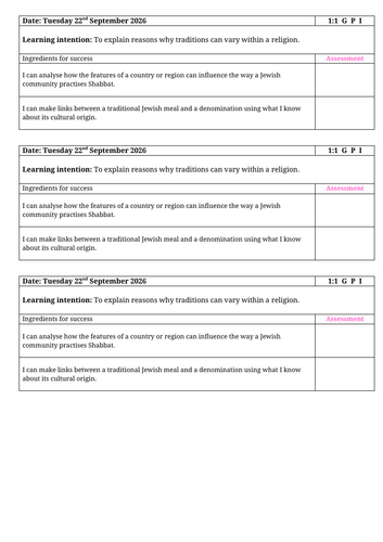 Year 6 RE: Why Do Shabbat Traditions Vary Around the World?