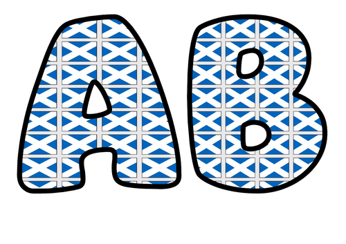 Scotland Flag Bubble Letters | Bulletin Board Letters | Printable A-Z and 0-9