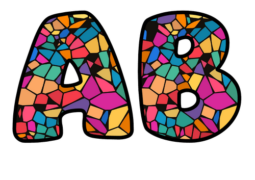 Gemstone Stained Glass Bubble Letters | Display Lettering | Printable A-Z and 0-9