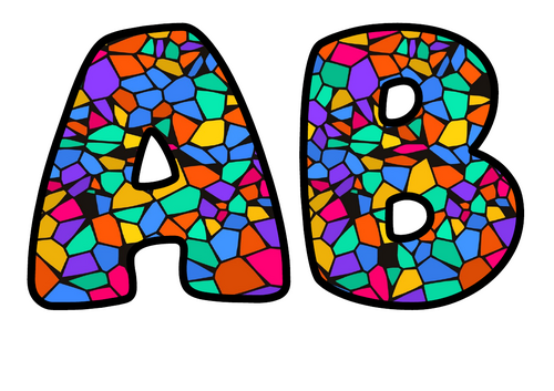 Carnival Stained Glass Bubble Letters | Bulletin Board Letters | Printable A-Z and 0-9