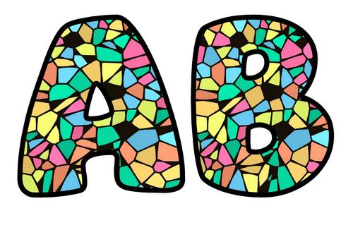Bubble Letters Tropical Stained Glass | Printable Alphabet Display Pack | A-Z and 0-9