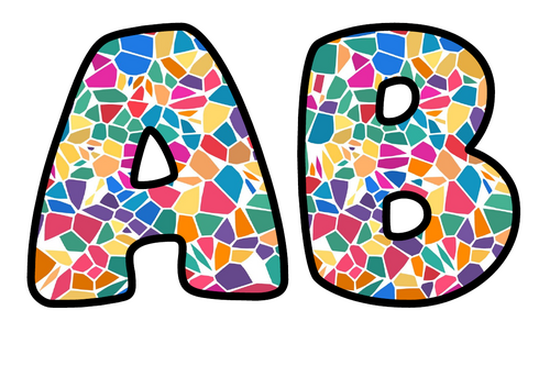 Confetti Stained Glass Bubble Letters | Display Lettering | Printable A-Z and 0-9