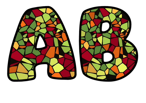 Orchard Stained Glass Bubble Letters | Bulletin Board Letters | Printable A-Z and 0-9