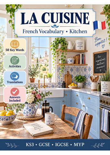 French La Cuisine – Kitchen Vocabulary Workbook | KS3 GCSE IGCSE MYP | 50 Words + Answers