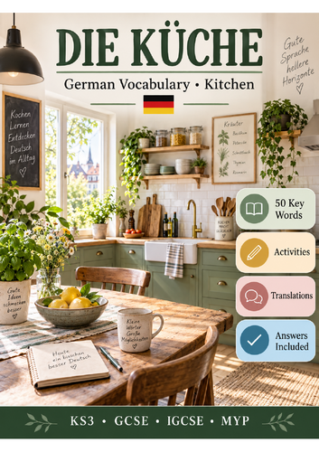German Die Küche – Kitchen Vocabulary Workbook | KS3 GCSE IGCSE MYP | 50 Words + Answers