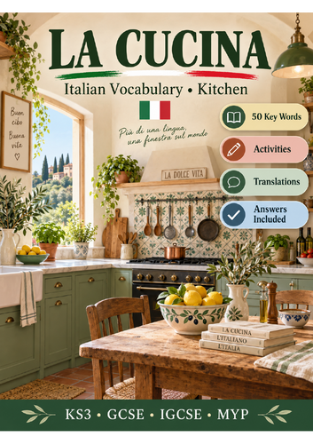 Italian La Cucina – Kitchen Vocabulary Workbook | KS3 GCSE IGCSE MYP | 50 Words + Answers